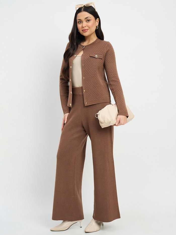 Madame Round Neck Cardigan and Trousers Co-ord Set