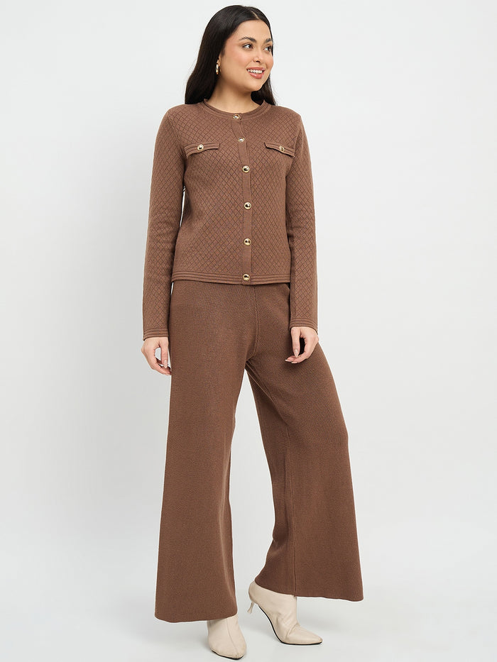 Madame Round Neck Cardigan and Trousers Co-ord Set