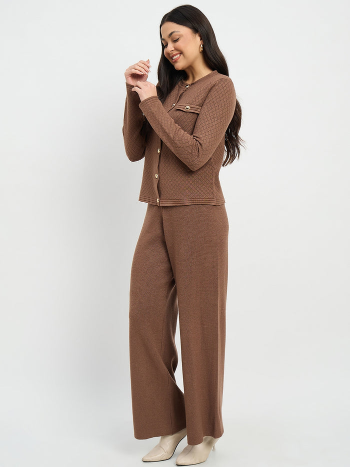 Madame Round Neck Cardigan and Trousers Co-ord Set