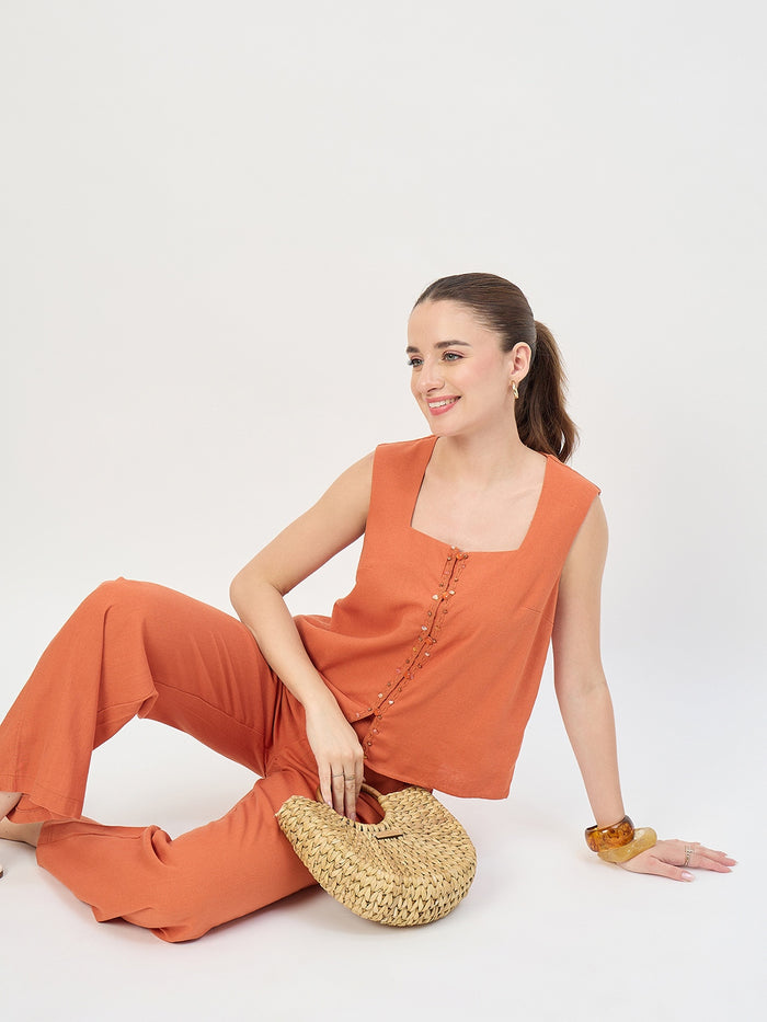 Madame Rust Rayon Linen Embroidered Co-ord Set