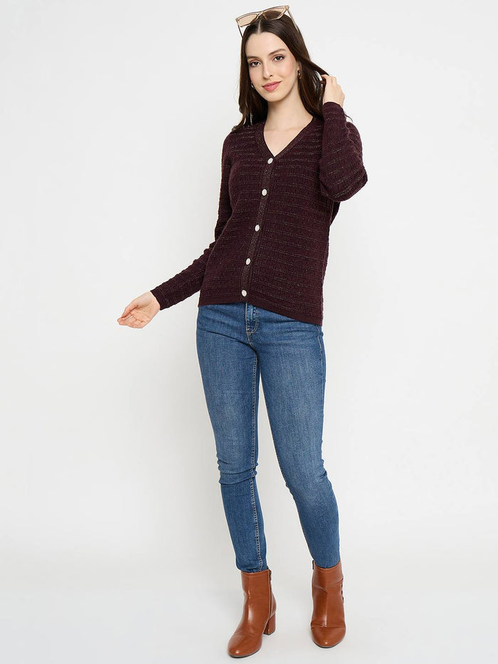 Madame Self Design Coffee Brown Cardigan