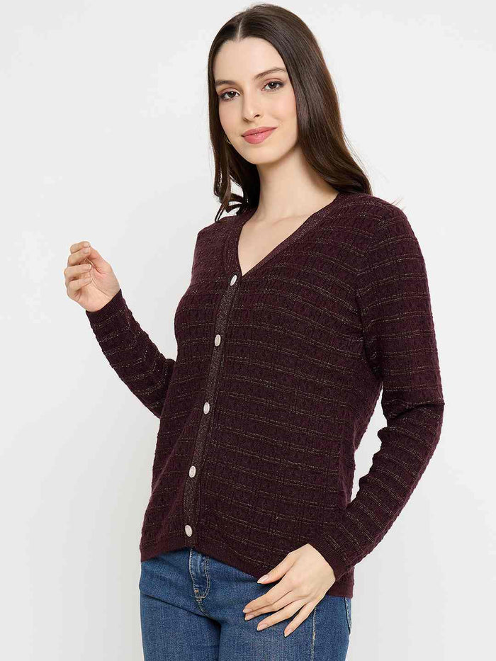 Madame Self Design Coffee Brown Cardigan
