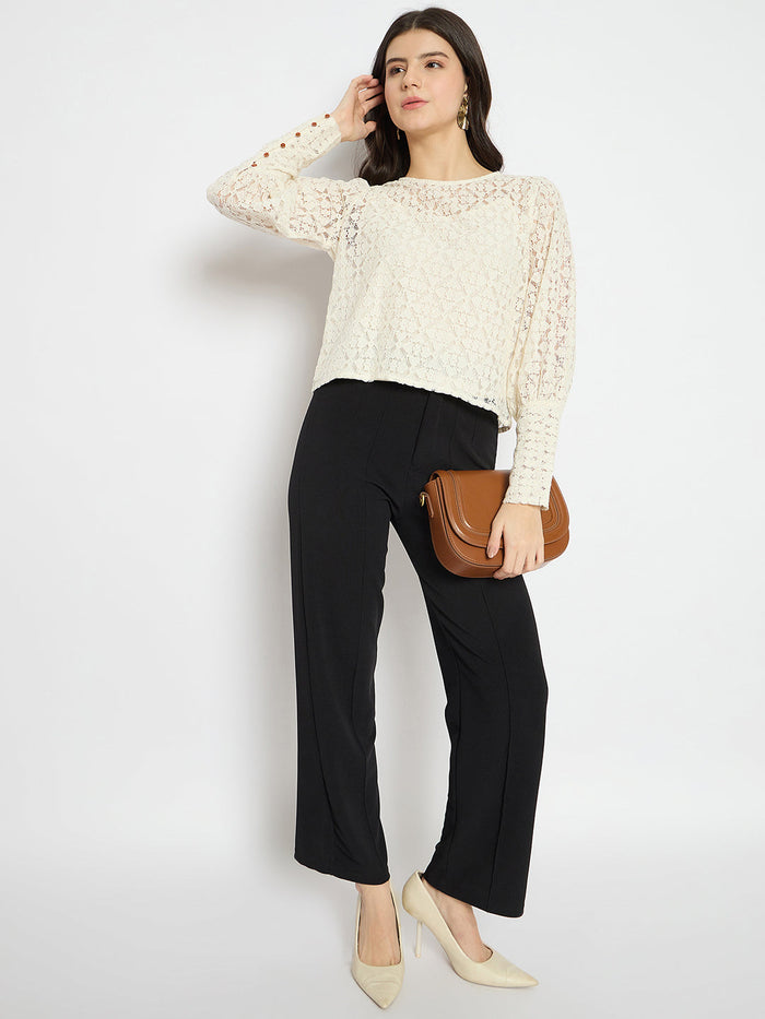 Madame Semi Sheer Cotton Off White Top
