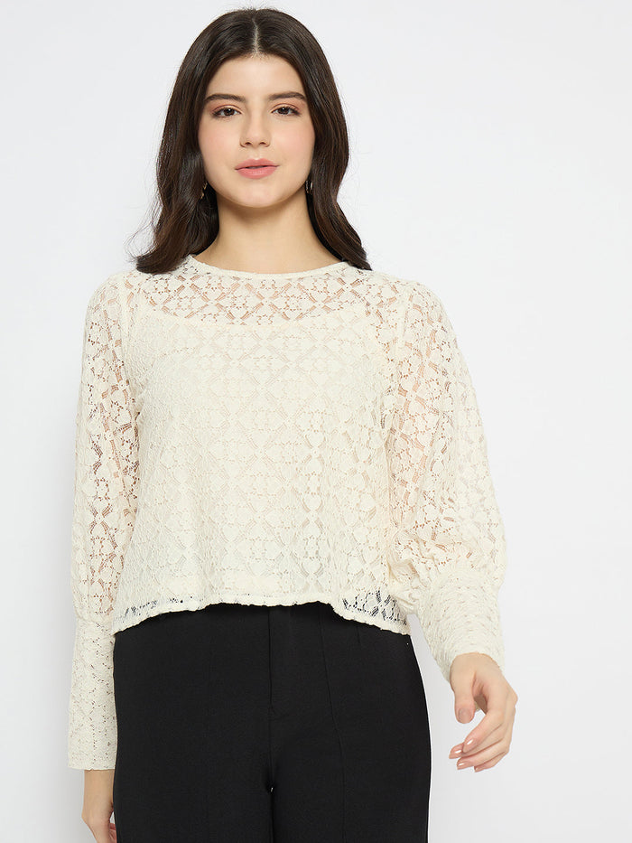Madame Semi Sheer Cotton Off White Top