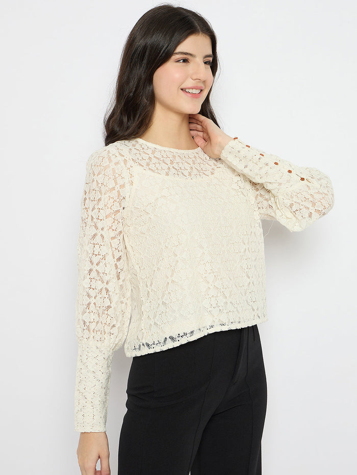 Madame Semi Sheer Cotton Off White Top