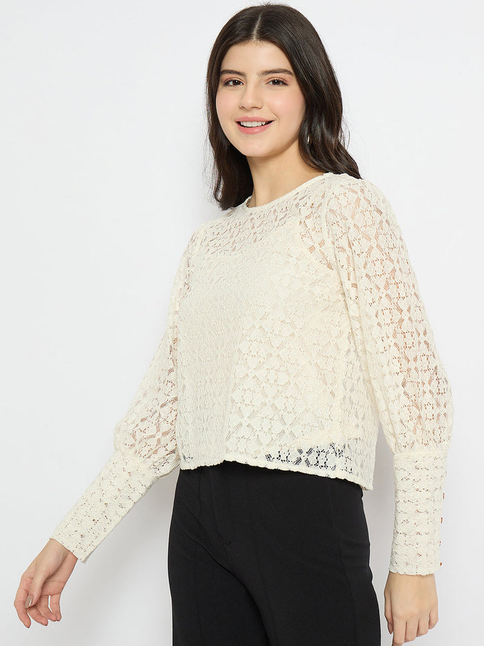 Madame Semi Sheer Cotton Off White Top