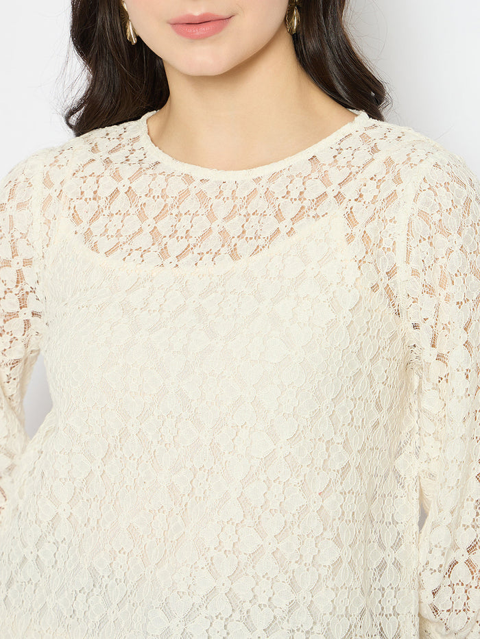 Madame Semi Sheer Cotton Off White Top