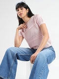 Madame Semi Sheer Knitted Cotton Blend Pink Top