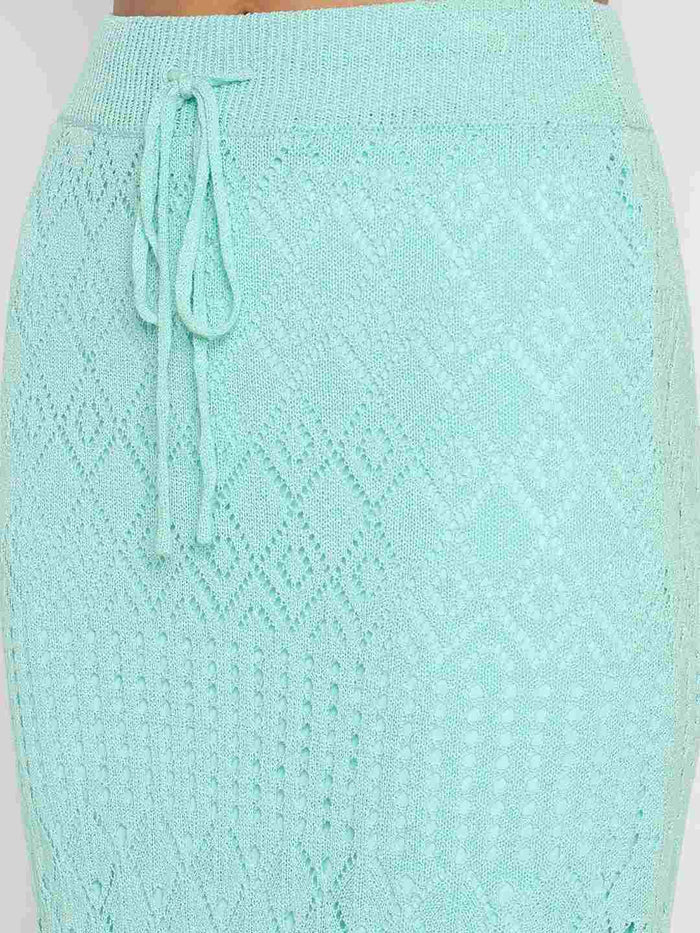 Madame Semi Sheer Top and Skirt Powder Blue Knitted Co-ord Set