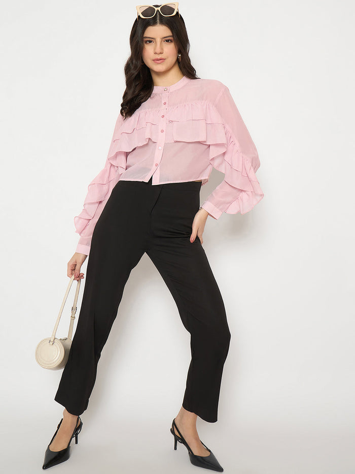 Madame Sheer Baby Pink Ruffle Top