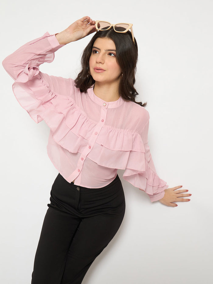 Madame Sheer Baby Pink Ruffle Top