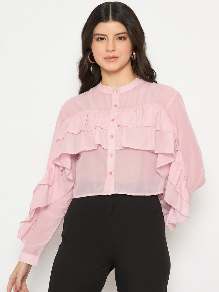 Madame Sheer Baby Pink Ruffle Top