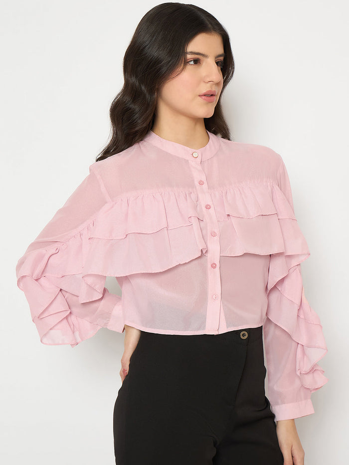 Madame Sheer Baby Pink Ruffle Top