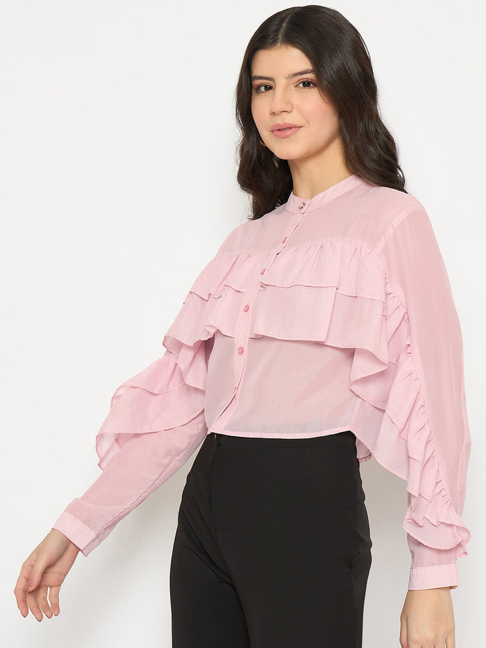 Madame Sheer Baby Pink Ruffle Top