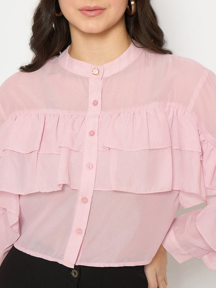 Madame Sheer Baby Pink Ruffle Top