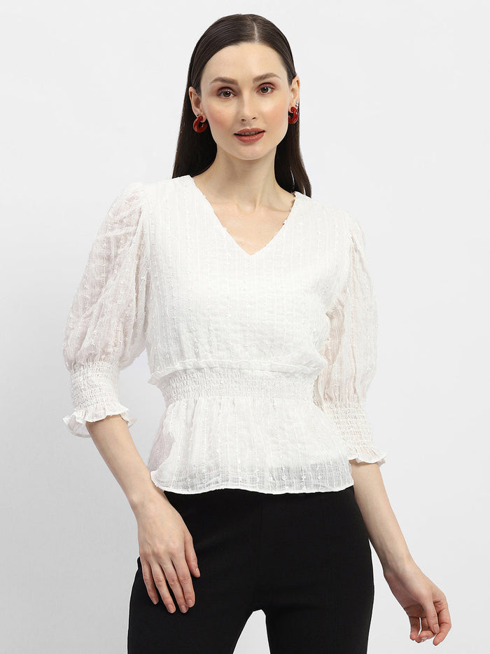 Madame Shimmery Off-White Peplum Top