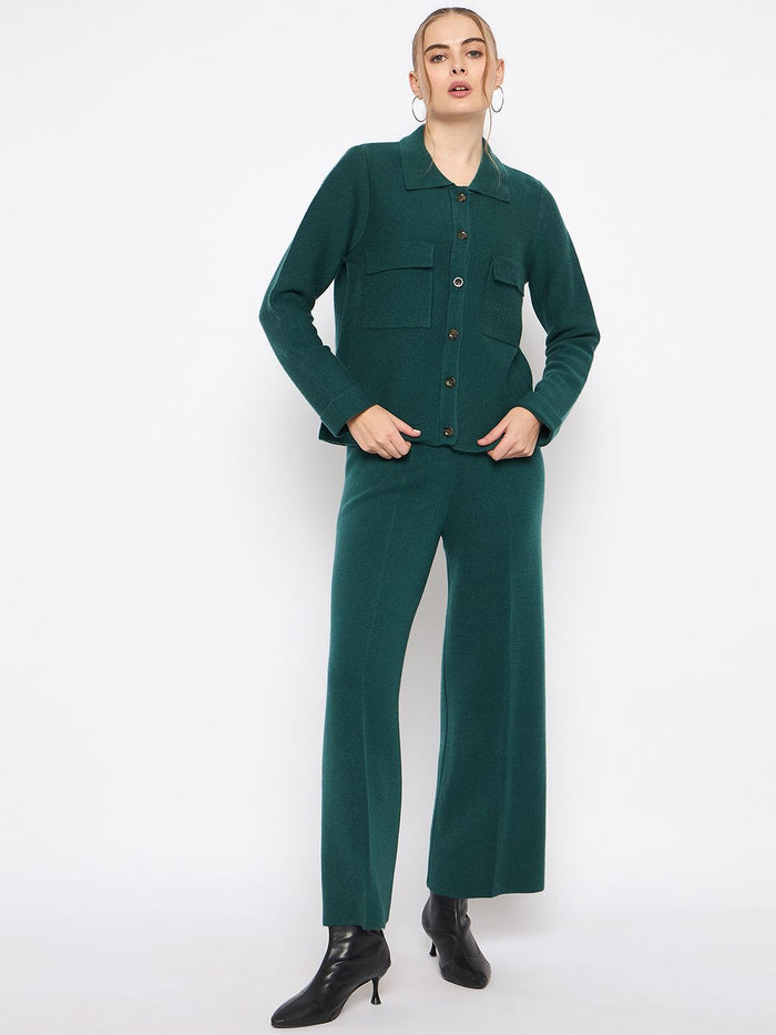 Madame Shirt and Bottoms Green Nylon Blend Co-ord Set
