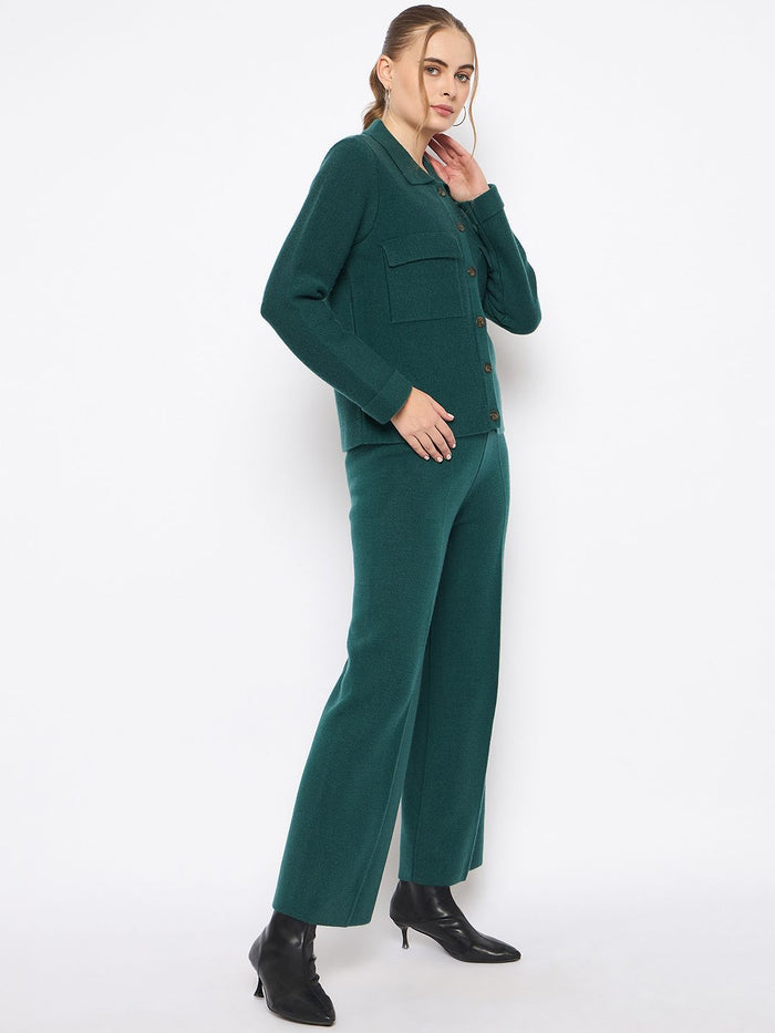 Madame Shirt and Bottoms Green Nylon Blend Co-ord Set