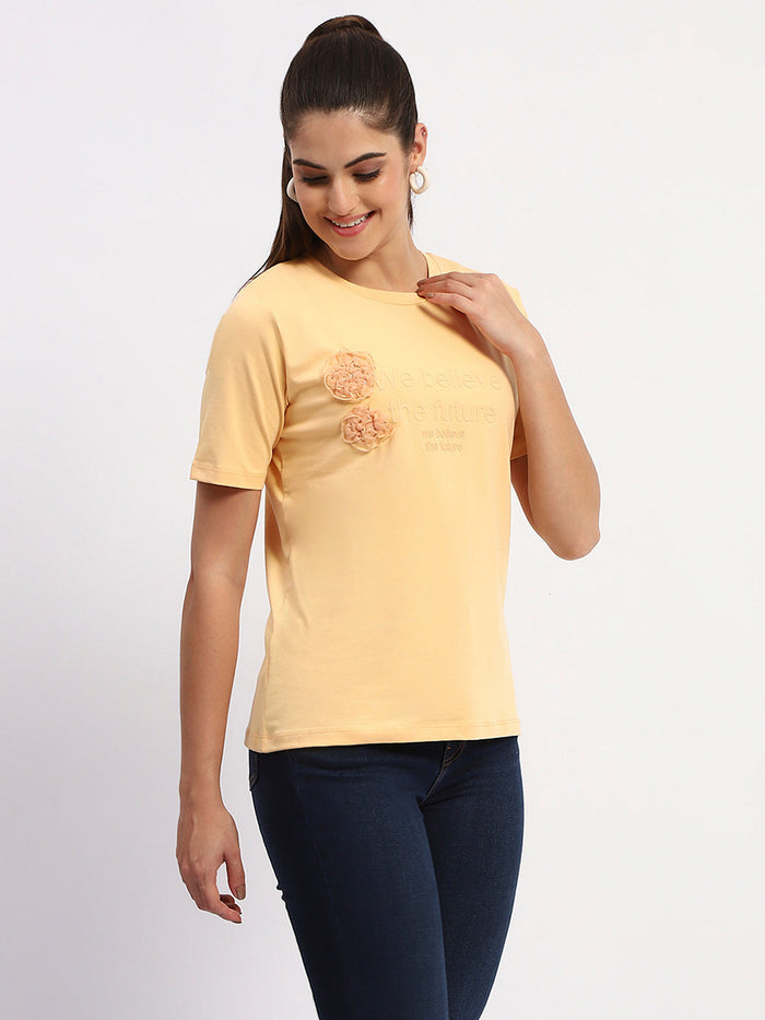 Madame Sinker Handworked Graphic Print Round Neck Light Orange Top