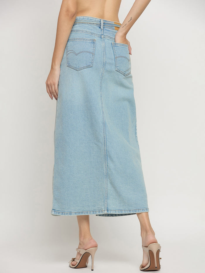 Madame Sky Blue Cotton Double Wash Pencil Skirt