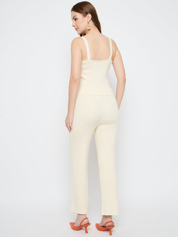 Madame Sleeveless Beige Cotton Co-ord Set