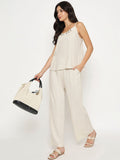 Madame Sleeveless Top and Straight Bottom Beige Co-ord Set