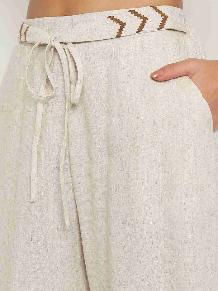 Madame Sleeveless Top and Straight Bottom Beige Co-ord Set