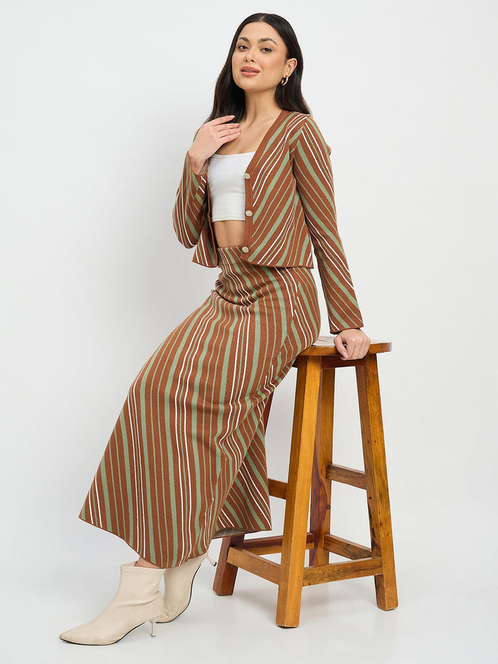 Madame Striped Cardigan and Skirt Co-ord Set