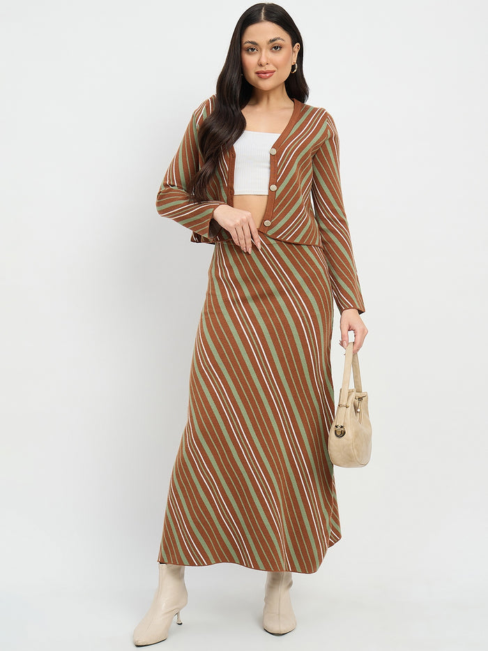 Madame Striped Cardigan and Skirt Co-ord Set