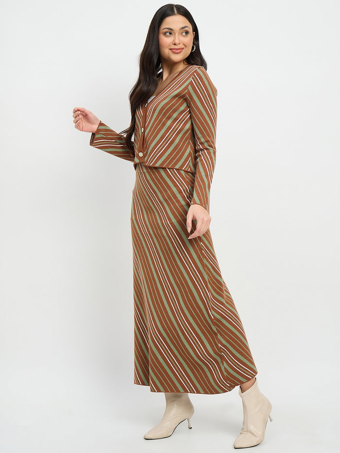 Madame Striped Cardigan and Skirt Co-ord Set
