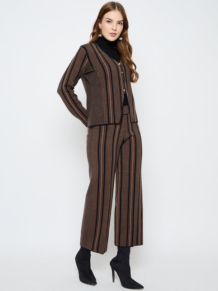 Madame Striped Three Piece Brown Co-ord Set