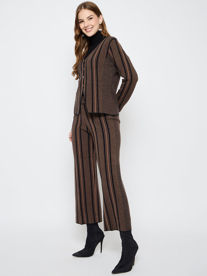 Madame Striped Three Piece Brown Co-ord Set