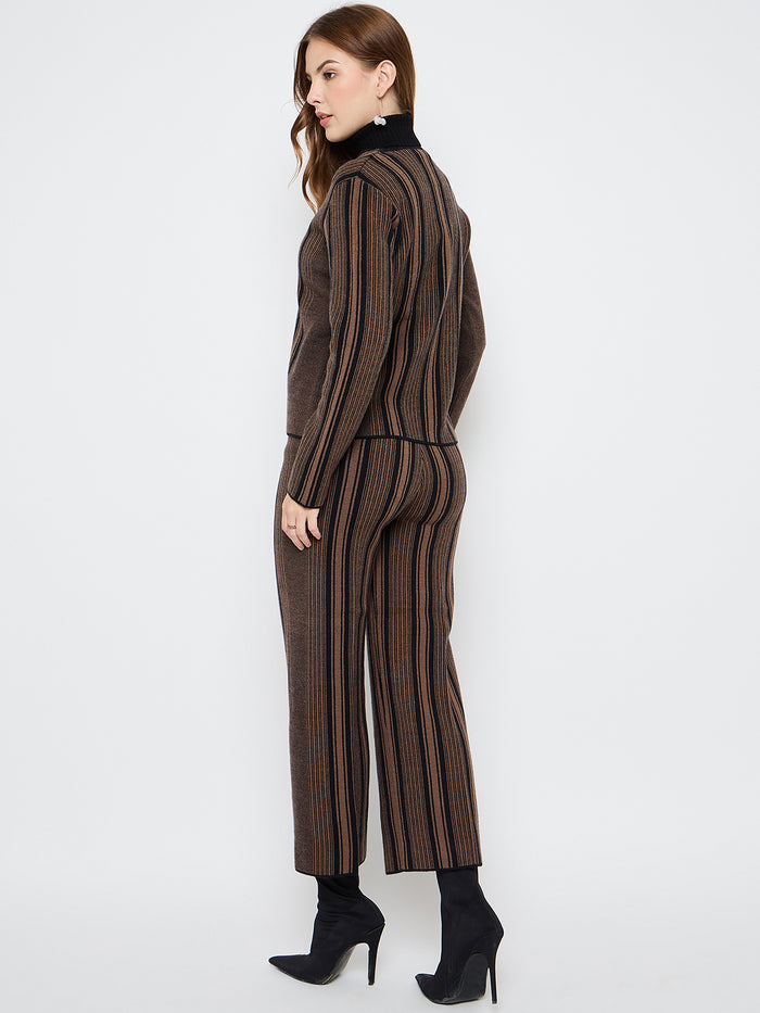 Madame Striped Three Piece Brown Co-ord Set