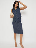 Madame Striped Top and Skirt Mid-Blue Co-ord Set