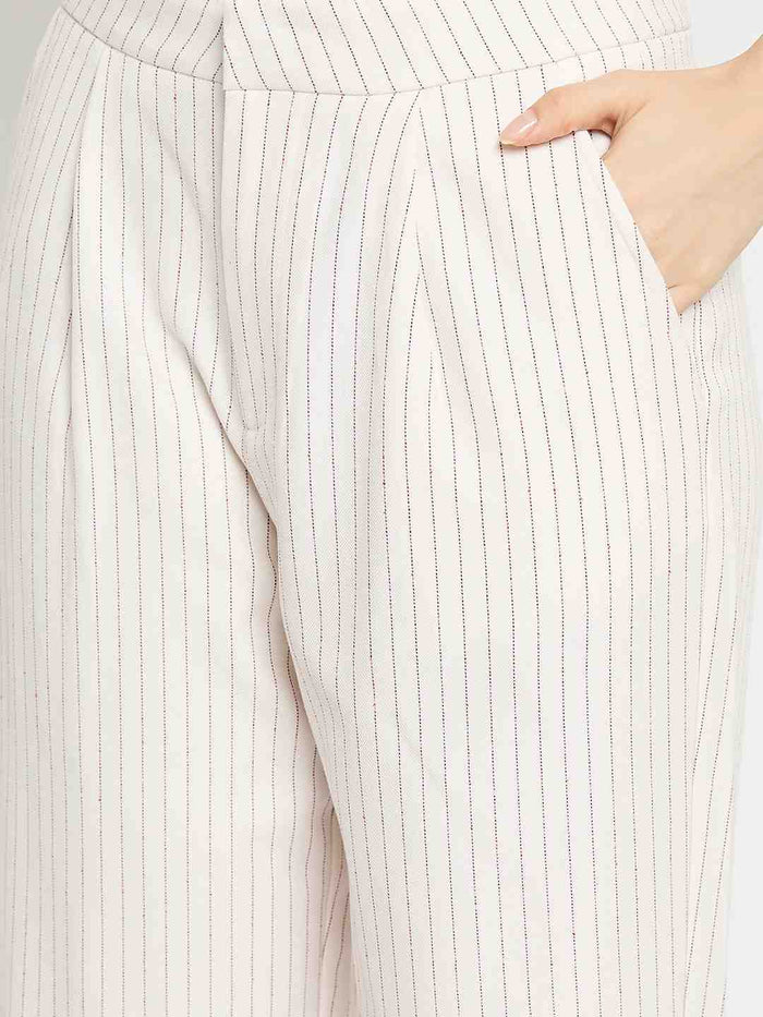Madame Striped Top and Straight Bottoms Off White Co-ord Set