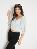 Madame Surplice Neck Blue Wrap Crop Top