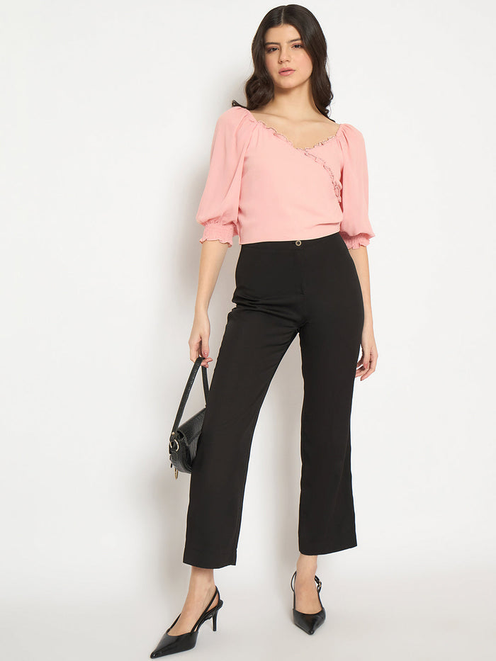 Madame Surplice Neck Peach Wrap Crop Top