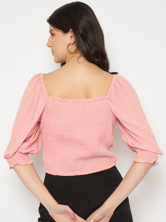 Madame Surplice Neck Peach Wrap Crop Top
