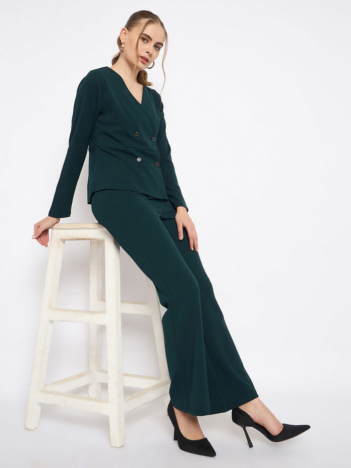 Madame Teal Knit Moss Overlap Top and Bottom Co-ord Set