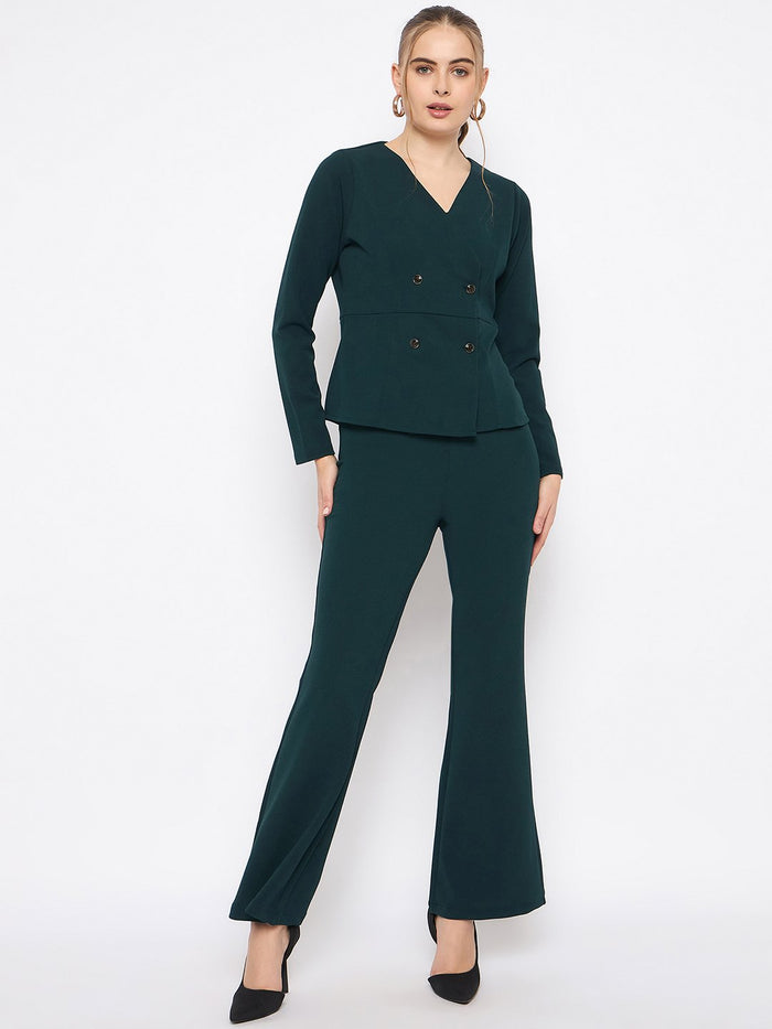 Madame Teal Knit Moss Overlap Top and Bottom Co-ord Set