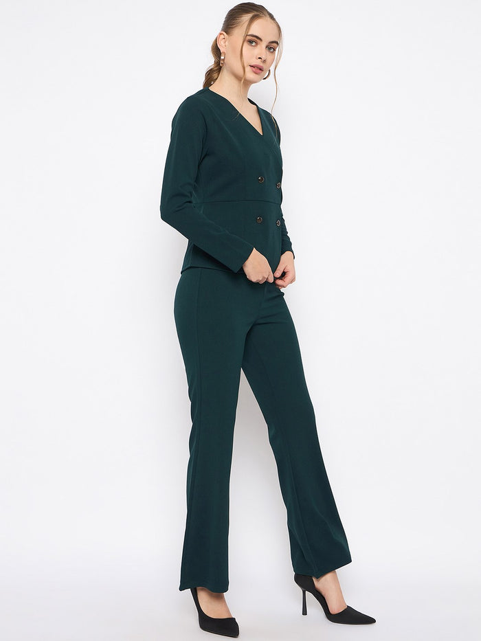 Madame Teal Knit Moss Overlap Top and Bottom Co-ord Set