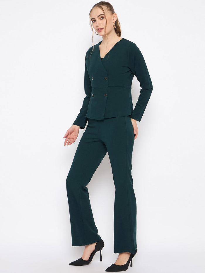 Madame Teal Knit Moss Overlap Top and Bottom Co-ord Set