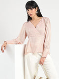 Madame Textured Pleat Detail Cinch Waist Peach Top
