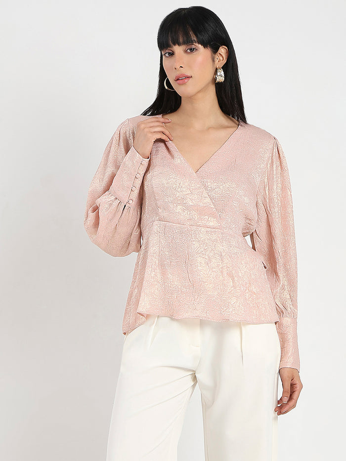Madame Textured Pleat Detail Cinch Waist Peach Top
