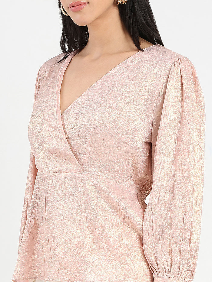 Madame Textured Pleat Detail Cinch Waist Peach Top