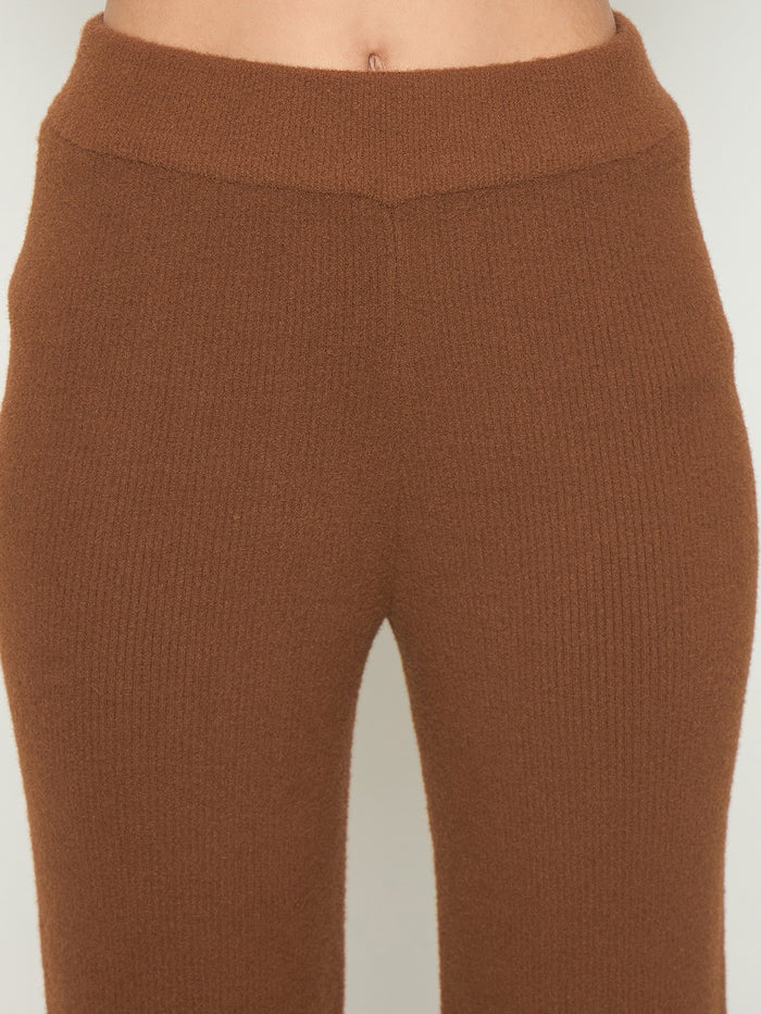 Madame Three Piece Solid Brown Knit Co-ord Set
