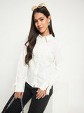 Madame Tie-Cuff Detail Striped White Cotton Shirt