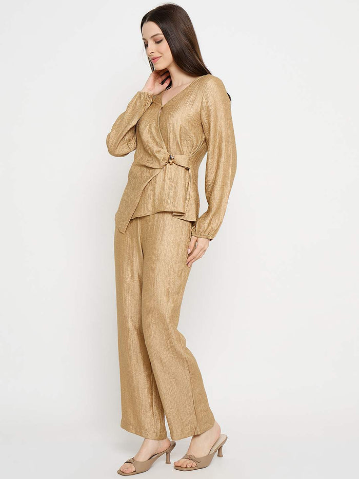Madame Tie Knot Top and Straight Bottoms Golden Yellow Co-ord Set