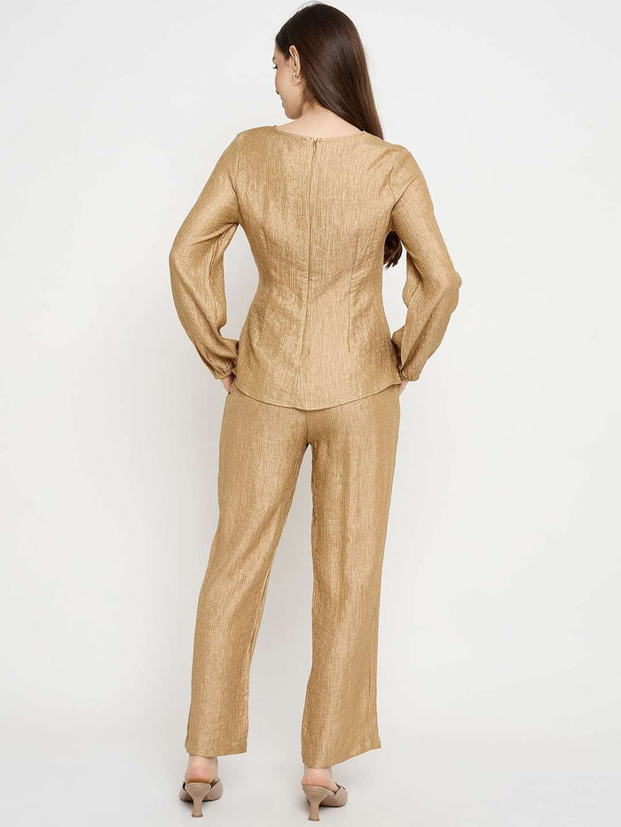 Madame Tie Knot Top and Straight Bottoms Golden Yellow Co-ord Set