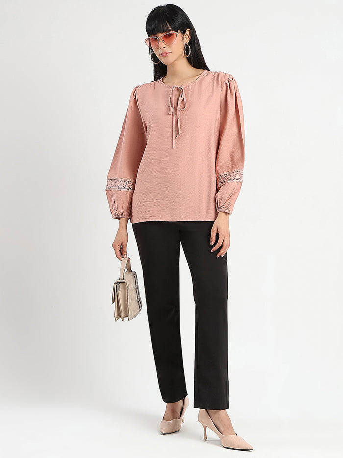 Madame Tie Neck Blush Pink Rayon Blend Top